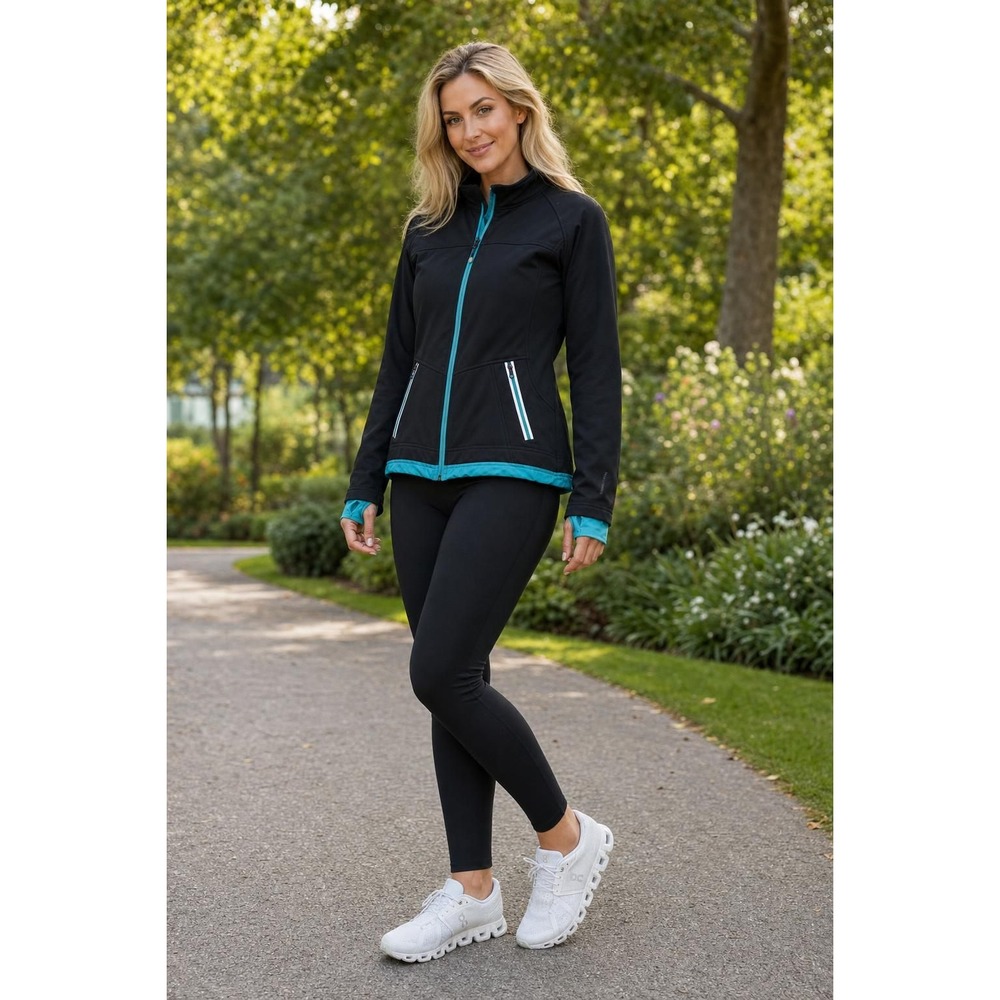 Halifax Traders Jacket Women's L Black Blue Softshell Fleece Lined Athleisure